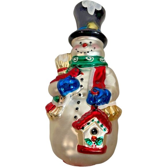 Kurt Adler Snowman Victorian Christmas Blown Glass Hat Bird Broom Glitter 12"T - Picture 10 of 15